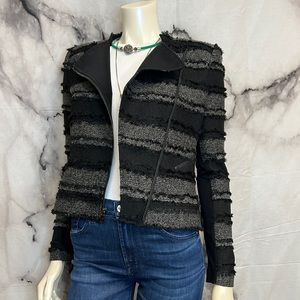 BCBG Maxazria black and gray tweed blazer jacket